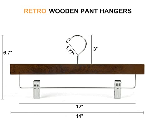 24 Walnut Wooden Pants Hangers with Adjustable Clips - 14" Variation of 24 / Walnut