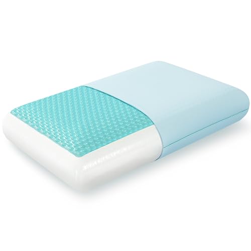Reversible Cooling Gel Memory Foam Pillow - Blue, Queen Size Neck Support