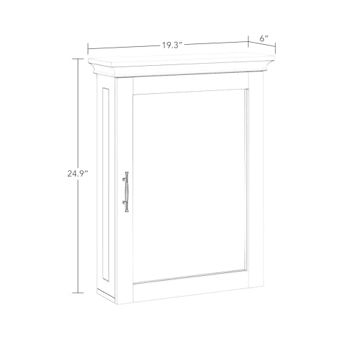 Wall Cabinet for Bathroom Medicine Storage with Mirror - White, 19.3 x 6 x 24.9 Inches - Soft Close Hinges