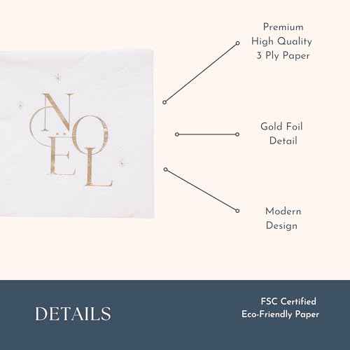 Bonjour F?te Noel Cocktail Paper Party Napkins | 3-Ply Fancy Napkins for Christmas, Holiday, and Birthday Decorations | Small Napkins | Gold Foil, Pack of 20, 5" Folded | Premium Party Supplies