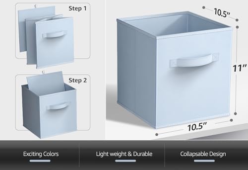Sorbus Pastel Blue Fabric Storage Cubes 6-Pack 11 Inch Foldable Bins for Organization
