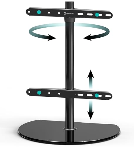 ONKRON PT2-B Universal TV Stand for 32-65 Inch Screens Height Adjustable Swivel Glass Base