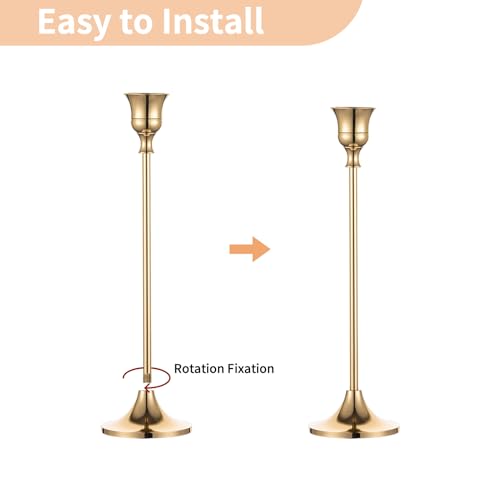 Gold Candlestick Holders Set of 15 - Decorative Aluminum Taper Candle Holders, Bulk
