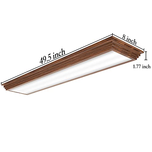 FaithSail 4FT LED Ceiling Light Fixture with Wooden Frame, Dimmable 3000K/4000K/5000K, 50W Flush Mount for Kitchen, Bedroom, Laundry