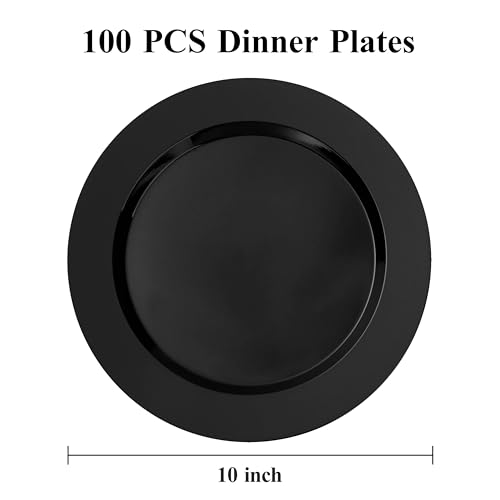 Black Plastic Dinner Plates 10 Inch - 100 Pack for Events & Parties - Variation: Black-100 / 10inch