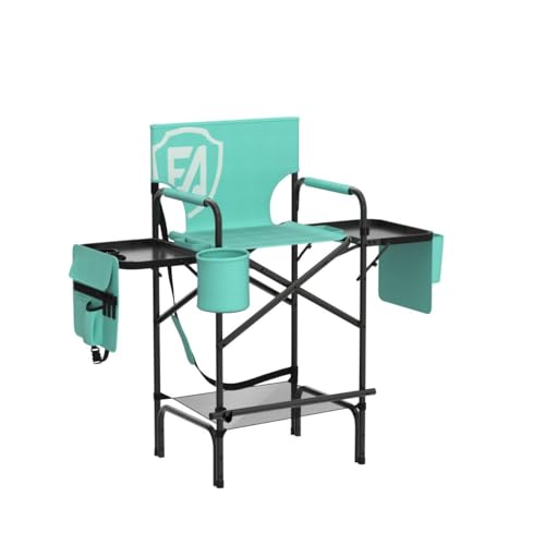 Portable Makeup Artist Chair with Side Tables - Tall Foldable Styling Chair, Green, 31 Inch