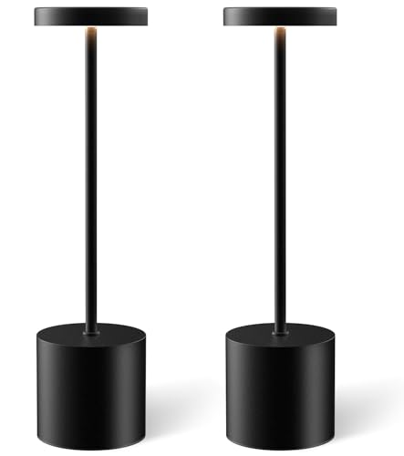 Swinerton Black Cordless Rechargeable LED Table Lamp Set of 2 for Bedroom, Patio, Restaurant