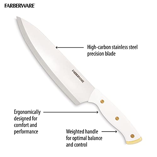 White and Gold 15-Piece Knife Block Set - High-Carbon Stainless Steel Kitchen Knives