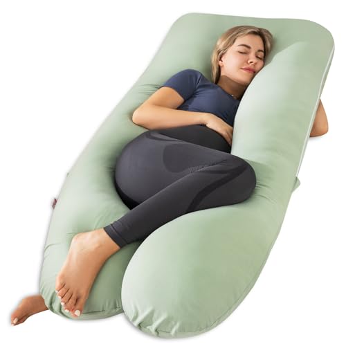 Sage Green 60-Inch U-Shaped Pregnancy Body Pillow for Comfortable Sleep