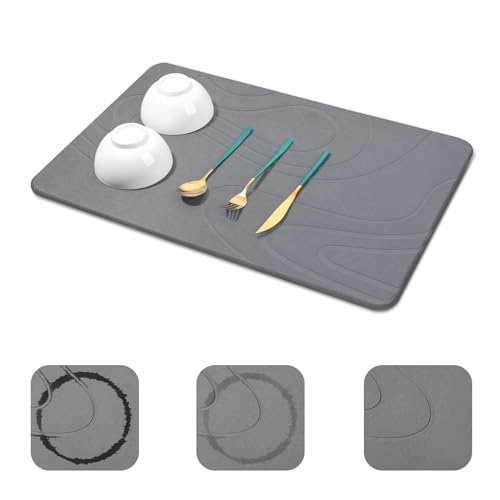 Large Stone Dish Drying Mat - 24x16 Inches, Dark Gray, Non-Slip Kitchen Counter Organizer