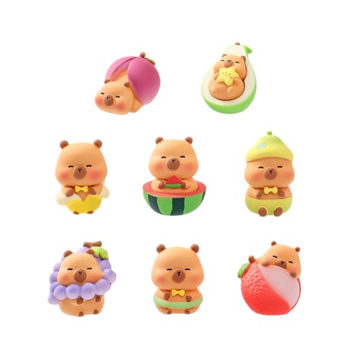 BEIMENWAI Fruits 8Pcs Capybara Collectible Figurines Hand-painted Resin Miniatures for Home & Office Decor
