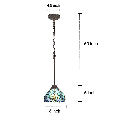 8-Inch Tiffany Style Stained Glass Pendant Light Fixture for Dining & Living Rooms