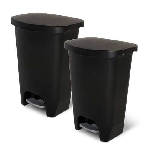 2 Pack Black 13 Gallon Trash Cans with Odor Protection & Step Pedal