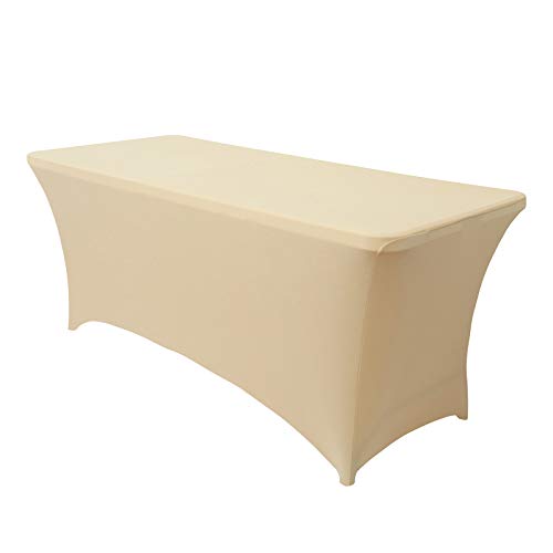 Obstal 6ft Stretch Spandex Table Cover for Standard Folding Tables - Universal Rectangular Fitted Tablecloth Protector for Party （Champagne, 72 Length x 30 Width x 30 Height Inches）