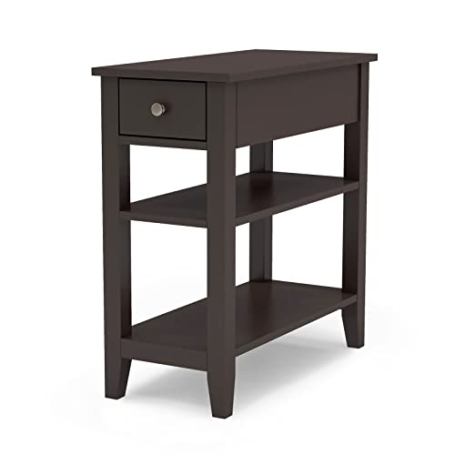 ChooChoo Espresso Side Table with Drawer & Shelves - Living Room Accent Furniture