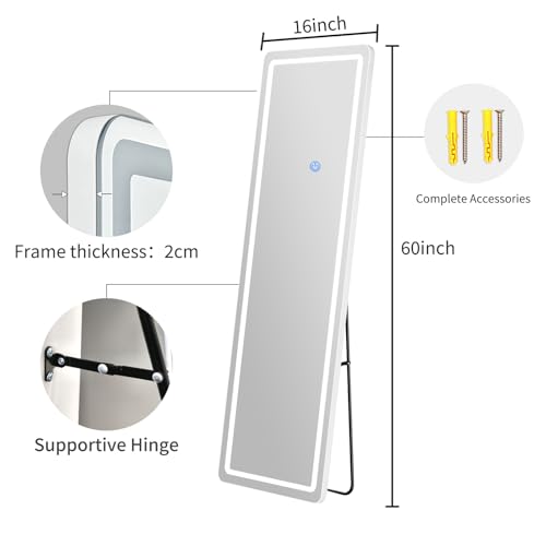 60" x 16" Rectangle Full Length Mirror with Lights for Bedroom