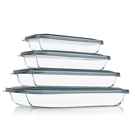 Glass Baking Dish Set with Lids - 4 Sizes, Borosilicate, Gray Variations