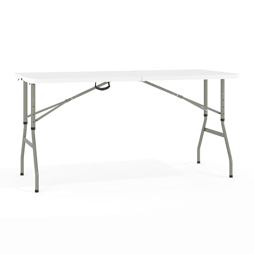 5 ft Plastic Folding Table - White Indoor/Outdoor Event Table, No Assembly