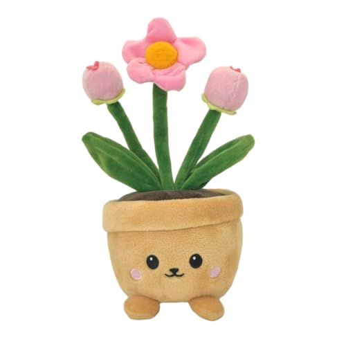 Stuffed Plant Plush Toy, Happy Face Flower Plushies Plant Pillow Decorationr with Natural Scent, Adorable Stuffed Flower for Christmas Horror Plush Halloween(1 Fower 2 Buds)