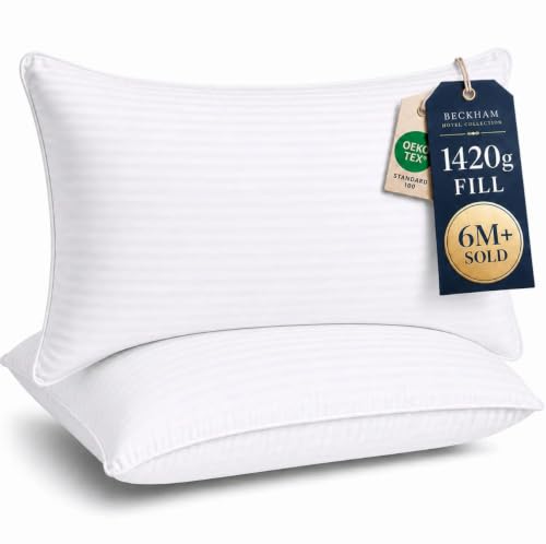 King Size Bed Pillows Set of 2 - Beckham Hotel Collection, White, Medium-Firm, Breathable Cotton Cover