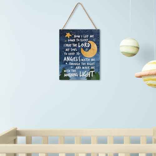 Baptism Christian Bible Verse Wall Decor - Now I Lay Me Down to Sleep, Starry Night Sky Wooden Hanging Sign Decor Gifts for Boys Girls, Kids Room, Nursery, Living Room, 8x10 Inches -B34