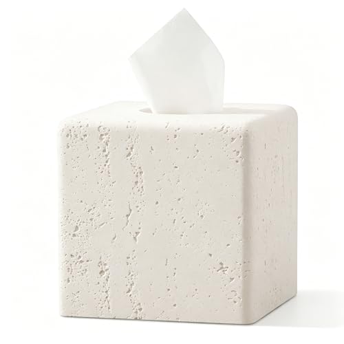 Haocoott Faux Travertine Square Tissue Box Cover Off White - Modern Home Decor