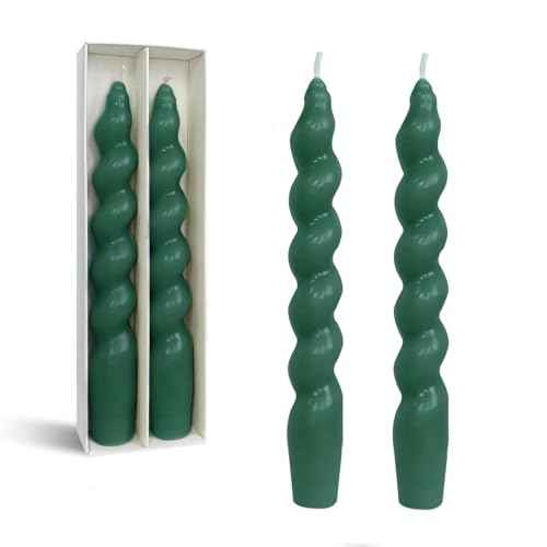 Spiral Taper Candle H7.8inch,Set of 2 Tapered Candles, Smokeless,Long Candle,Conical Stick Candles, Home Dinner, Party, Wedding, Halloween, Christmas (2, Green, 2pc20cm)