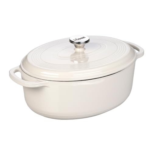 Lodge 7 Quart Enameled Cast Iron Oval Dutch Oven with Lid - Oyster White