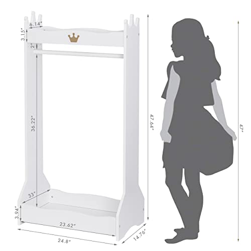 Kids Dress Up Storage Closet with Crown Design - White Wooden Wardrobe