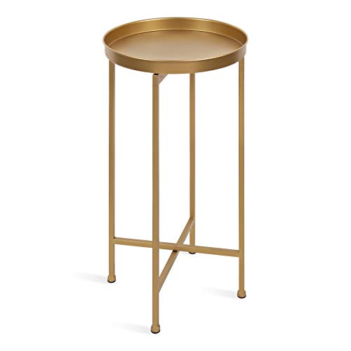 Foldable Metal Accent Side Table with Tray Top - Gold Finish