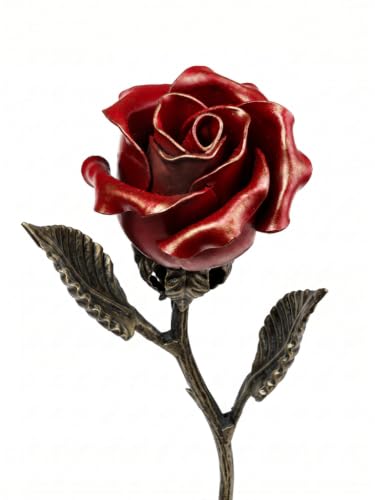 MakuliSmit Hand Forged Red Wrought Iron Rose - Romantic Gift for 6th Anniversary