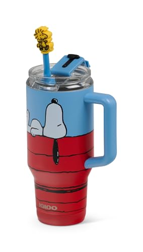 Snoopy Peanuts 32 oz Travel Mug with Doghouse & Woodstock - Leakproof Flip Lid