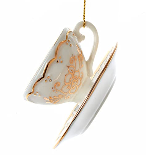 Kurt S. Adler Teacup Ornaments, White & Gold – 3 Assorted Porcelain Xmas Decor