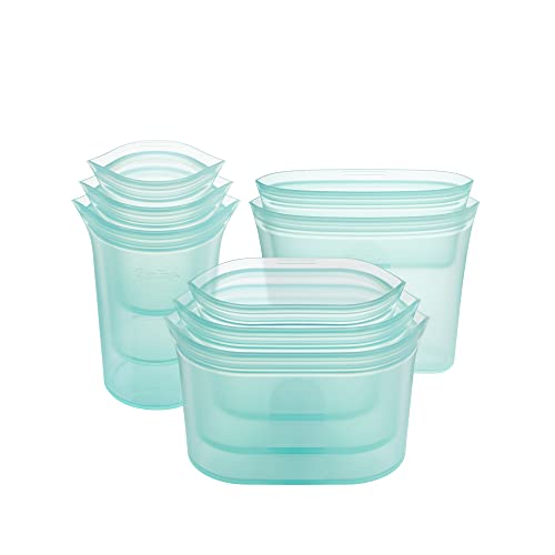 Teal Zip Top Reusable Food Storage Container Set of 8 – Silicone Cups, Dishes & Bags