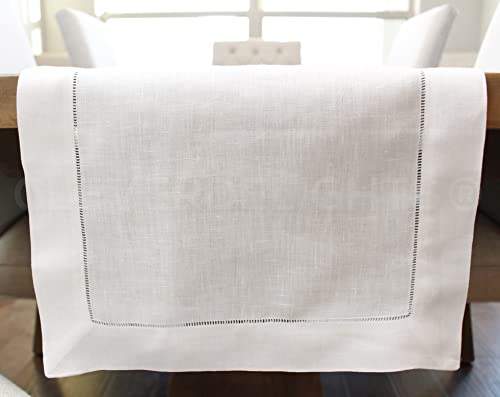 CleverDelights White Hemstitch Table Runner - 16" x 108" Linen Blend