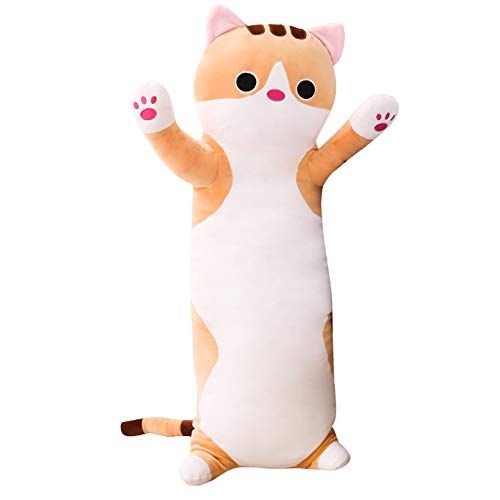 Long Cat Plush Pillow - Cute Kitten Stuffed Animal Body Hugging Toy for Kids, 19.68 Inch (Brown)