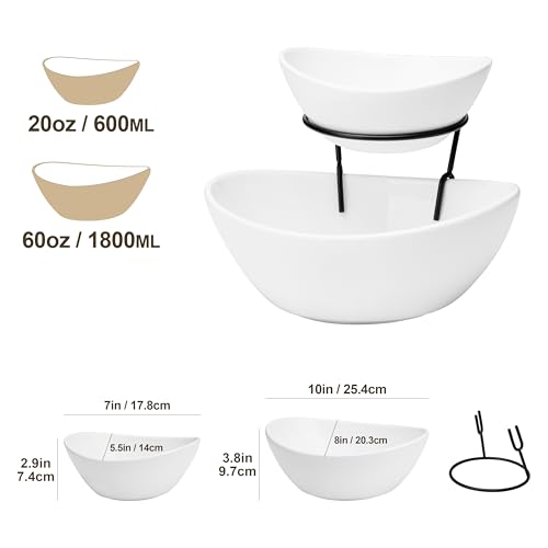 White 2-Tier Chip and Dip Serving Set with Metal Stand - Elegant Party Food Display