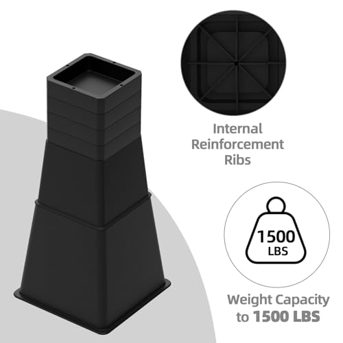 VANITURE 12-Inch Heavy Duty Adjustable Bed Risers Set of 4, Black, Supports up to 1500 lbs