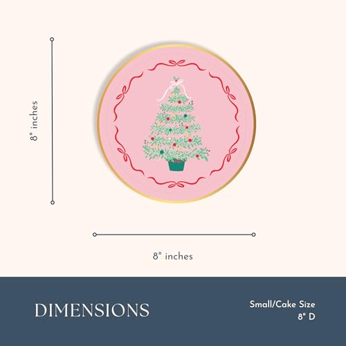 Bonjour Fete Pink Christmas Tree Plates, Dessert Size, 8 Pack, 8in