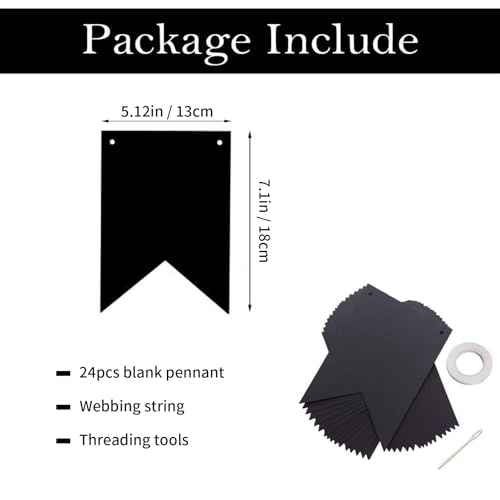 24pcs Blank DIY Black Banner Set, Personalized Banner Party Decorations Supplies Custom Signs, Customize Handwriting Banners for Birthday, Wedding, Baby Shower and Graduation Party Decorations
