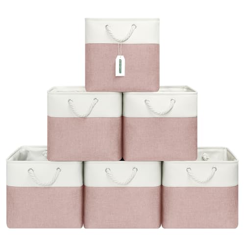 ECDYQXVU 13x13x13 Inch Foldable Storage Cube Bins - White & Pink 6 Pack