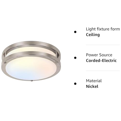Hykolity 13 Inch Brushed Nickel Flush Mount LED Ceiling Light 1300 Lumens, 5CCT