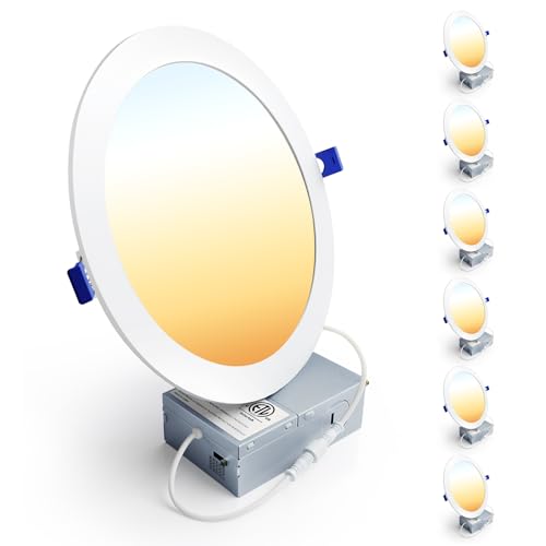 Ensenior 8 Inch Dimmable LED Recessed Light 5CCT Canless Wafer, 2700K-5000K