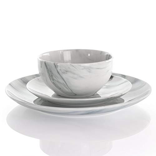 Elama Fine Marble 16-Piece Stoneware Dinnerware Set for 4 in Black & White