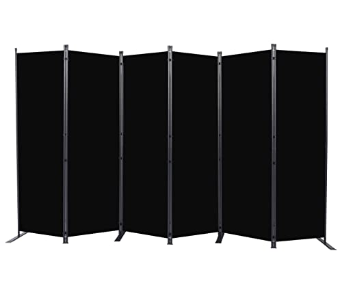 Black 6-Panel Room Divider 132-Inch Wide Folding Privacy Screen - HOMSCREENER