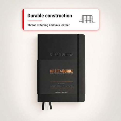 Bullet Journal Notebook Edition 2 - A5 Medium Black with 204 Pages & Bujo Guide