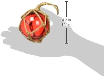 Red Japanese Glass Fishing Float with Brown Netting - Handcrafted Nautical Decor
