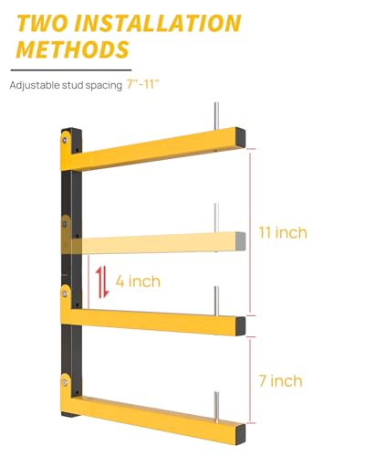 Yellow 6-Pack Wall Mount Lumber Storage Racks 9-Tier Heavy Duty Shelves 1080 lbs Capacity