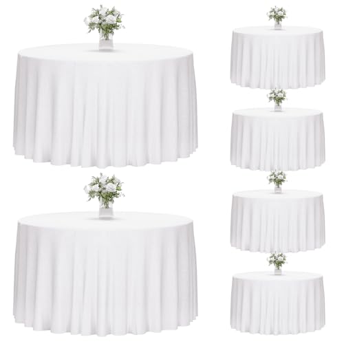 Fixwal 6 Pack 120 Inch Round White Tablecloth - Polyester, Elegant Table Cover
