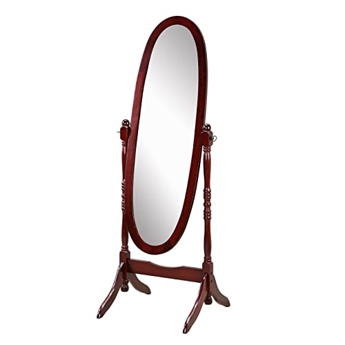 Roundhill Furniture Queen Anne Style Cheval Mirror Cherry Finish - Full-Length Floor Mirror, Tilt & Sturdy Wood Frame